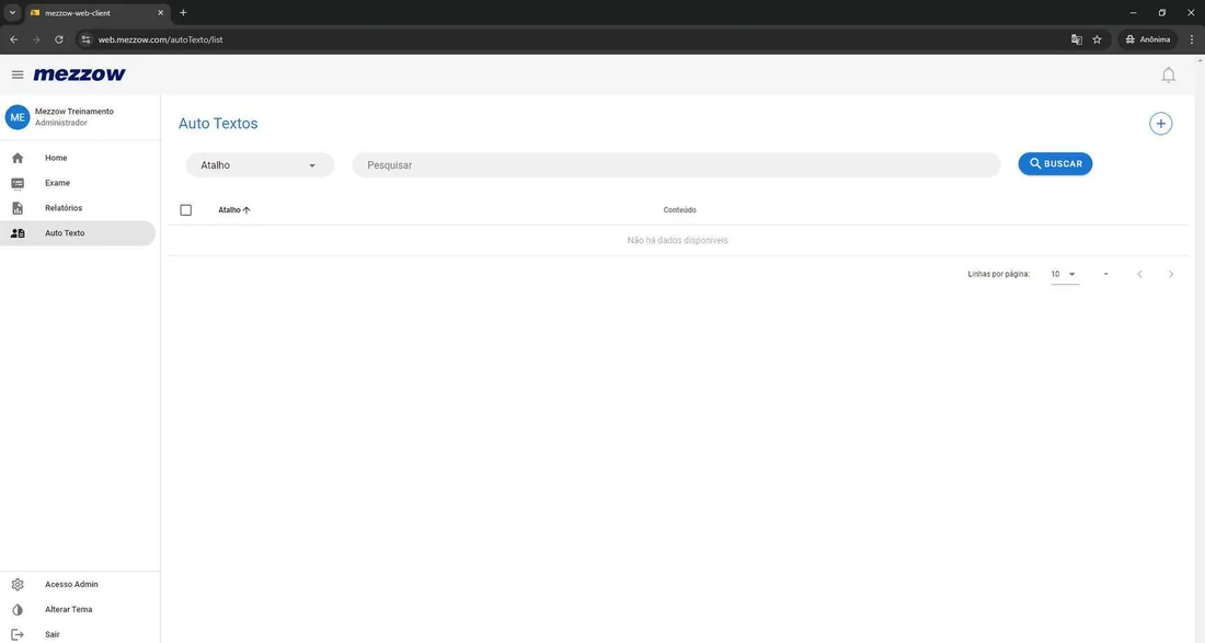 Tela para adicionar Auto Texto